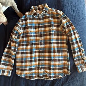 FILSON VINTAGE FLANNEL WORK SHIRT BROWN/CREAM/OCHRE PLAID L